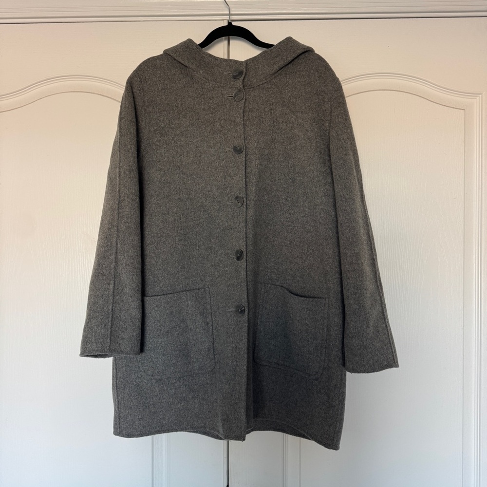 J Jill Gray Wool Angora Blend Hooded Stroller Coat Large - Picture 2 of 7